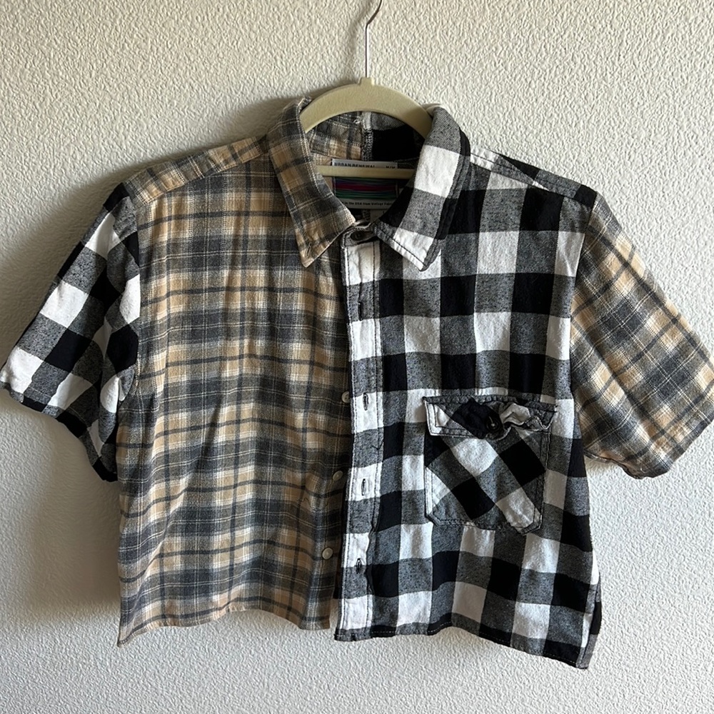 Vintage rework plaid button down t shirt